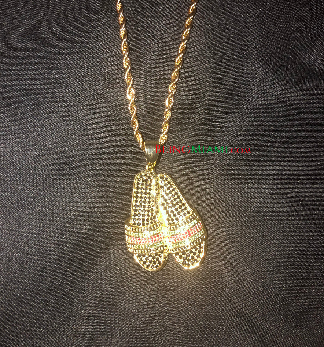 Gucci Slides Iced Out Pendant